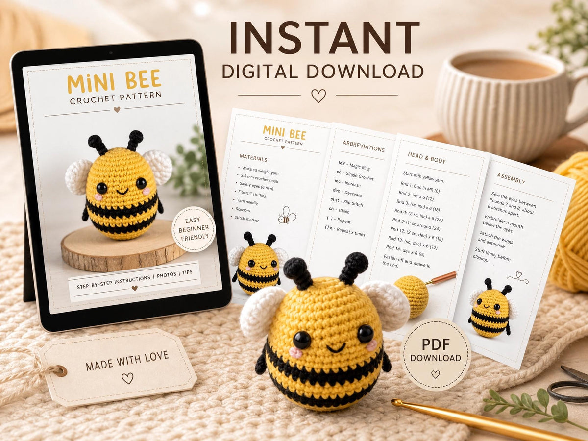 Mini Bee Crochet Pattern | Beginner Friendly Amigurumi PDF (Digital Download)