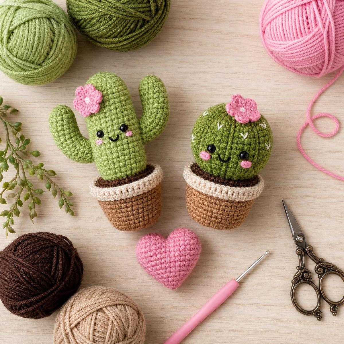 Amigurumi Crochet Pattern – Cacti Couple with Heart (Beginner PDF Download)