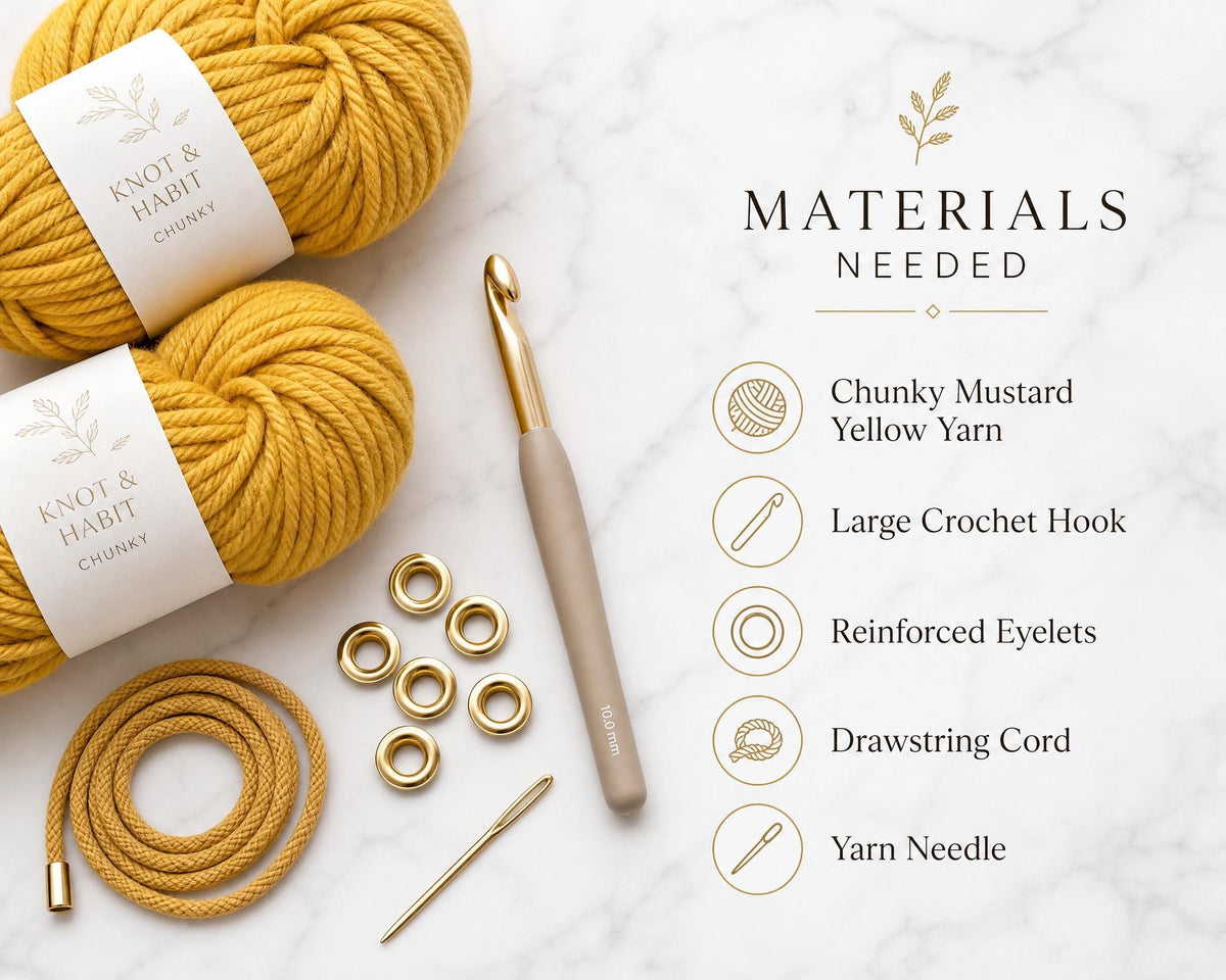 Round Crochet Yarn Storage Bag Pattern, Chunky Knit Drawstring Organizer PDF (Digital Download)