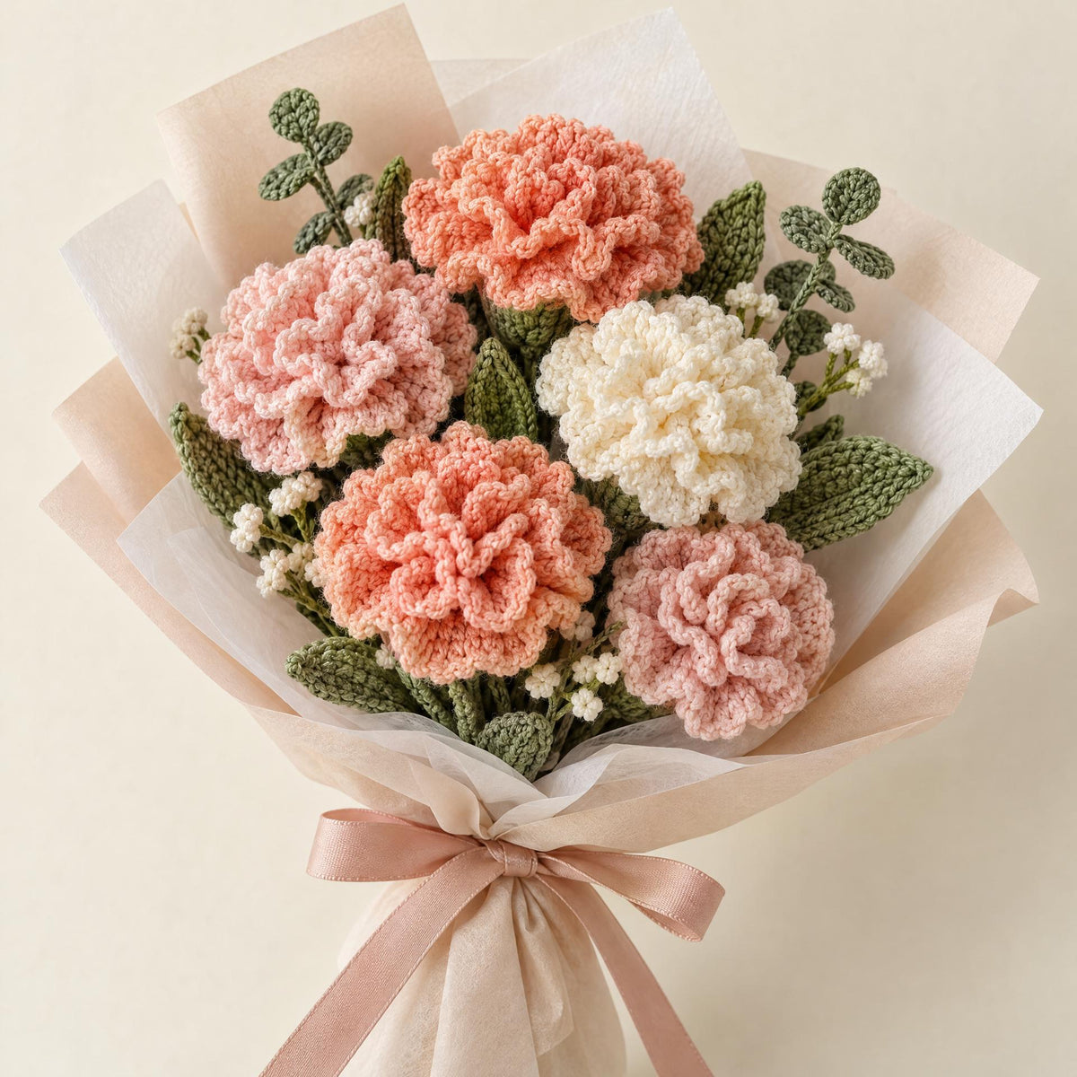 Ruffled Carnation Posy Crochet Pattern PDF, Beginner Flower Bouquet Tutorial, Crochet Carnation, Leaf and Stem Pattern, Digital Download