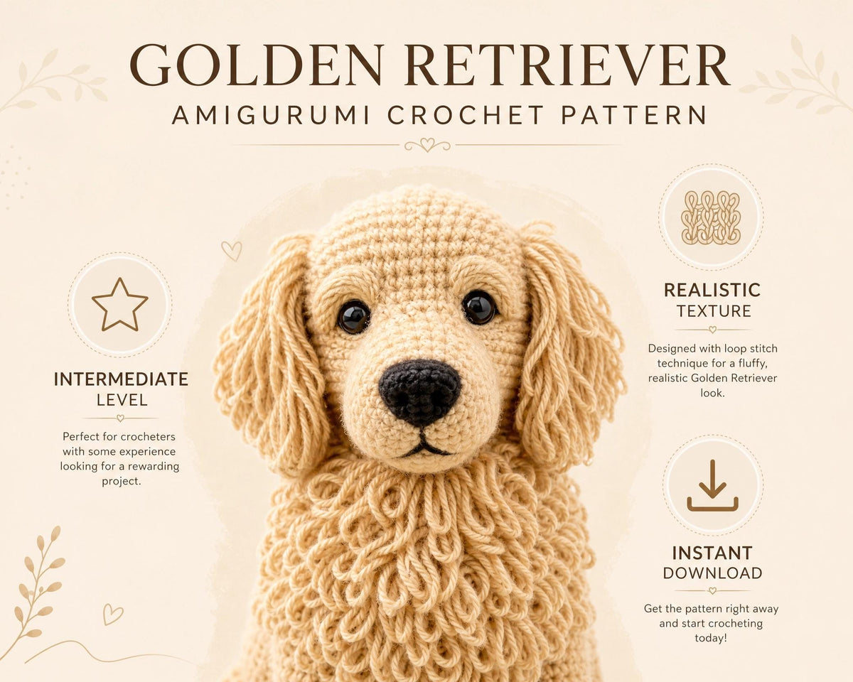 Golden Retriever Amigurumi Crochet Pattern, Intermediate PDF, Realistic Dog Plushie, Instant Download