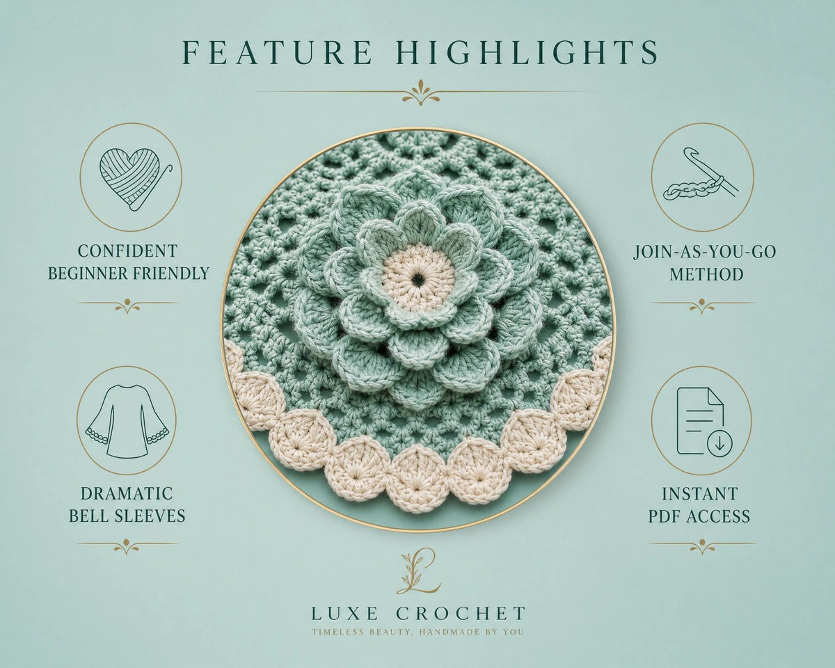 Turquoise Floral Crochet Cover-Up Pattern - Lace Beach Kimono PDF - Confident Beginner Instant Download