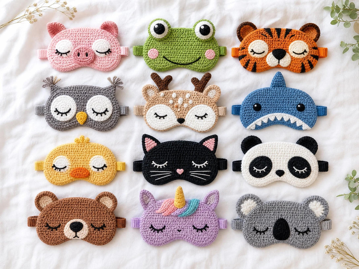 Animal Sleep Mask Crochet Patterns | PDF Collection | Intermediate Skill | Pig, Frog, Tiger & More