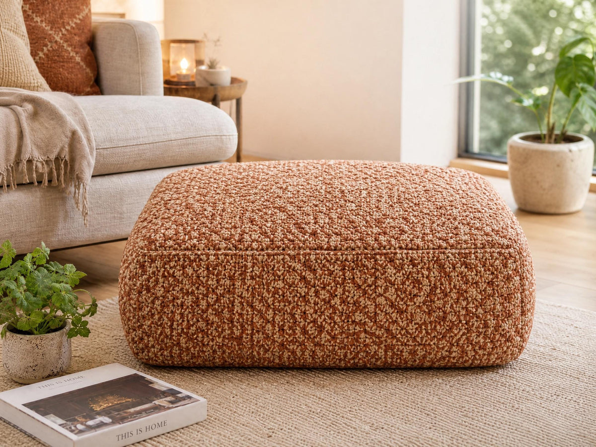 Terracotta Cloud Floor Pouf Crochet Pattern | Beginner Bouclé Home Decor (PDF Download)