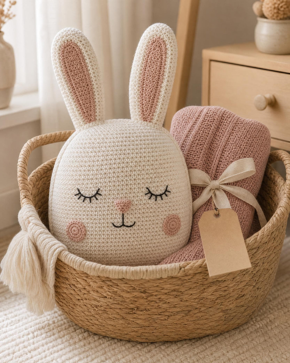 Sleepy Bunny Cushion Crochet Pattern, Beginner Pillow Decor (PDF Download)