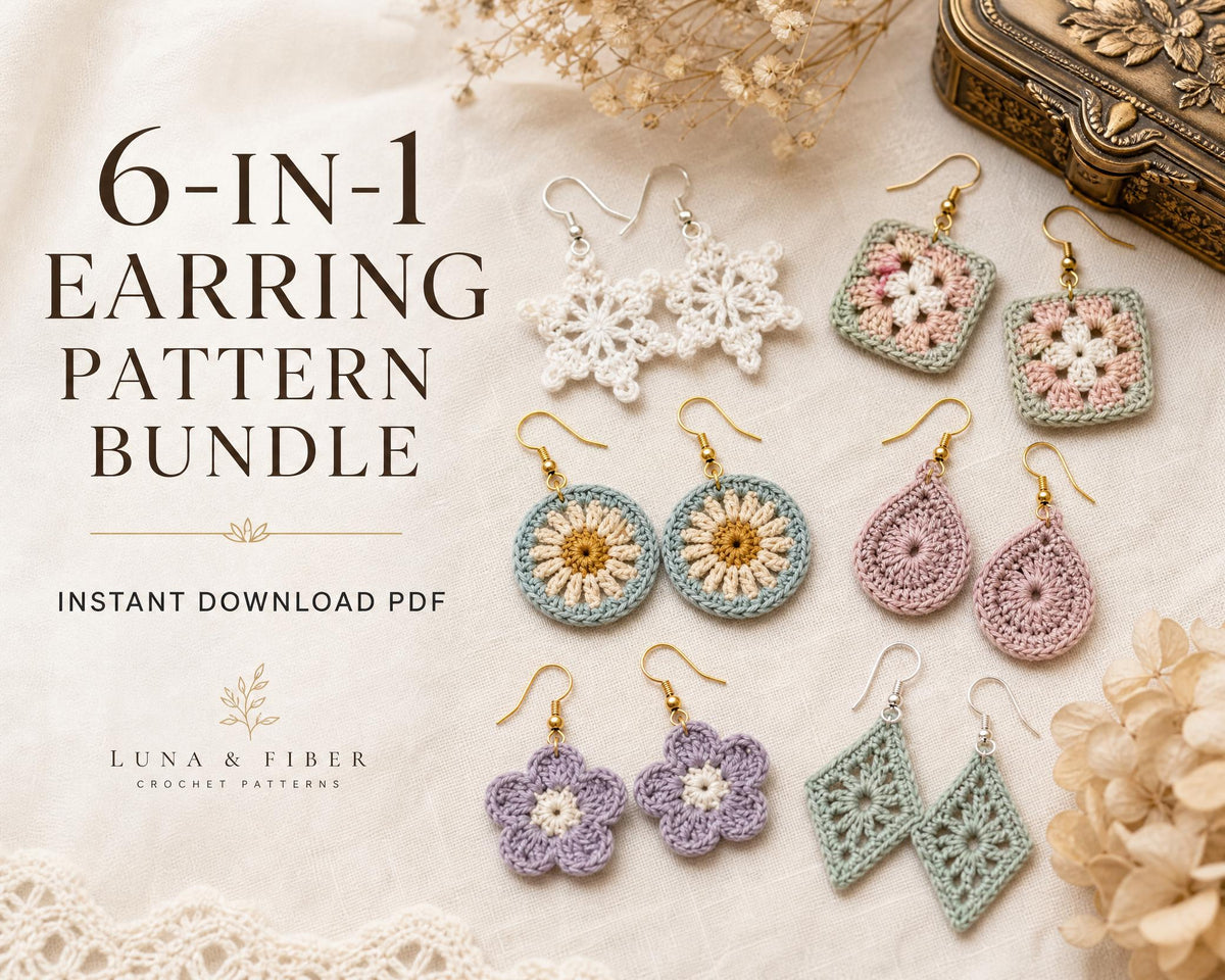 6-in-1 Crochet Earring Patterns Bundle** | Mini Flower Lace Jewelry PDF | Instant Download