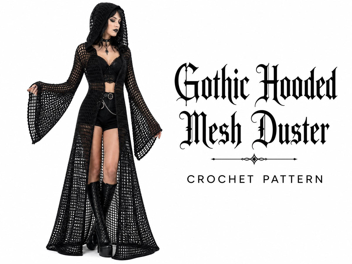 Gothic Hooded Mesh Duster Crochet Pattern | Beginner Friendly PDF | Floor Length Cardigan