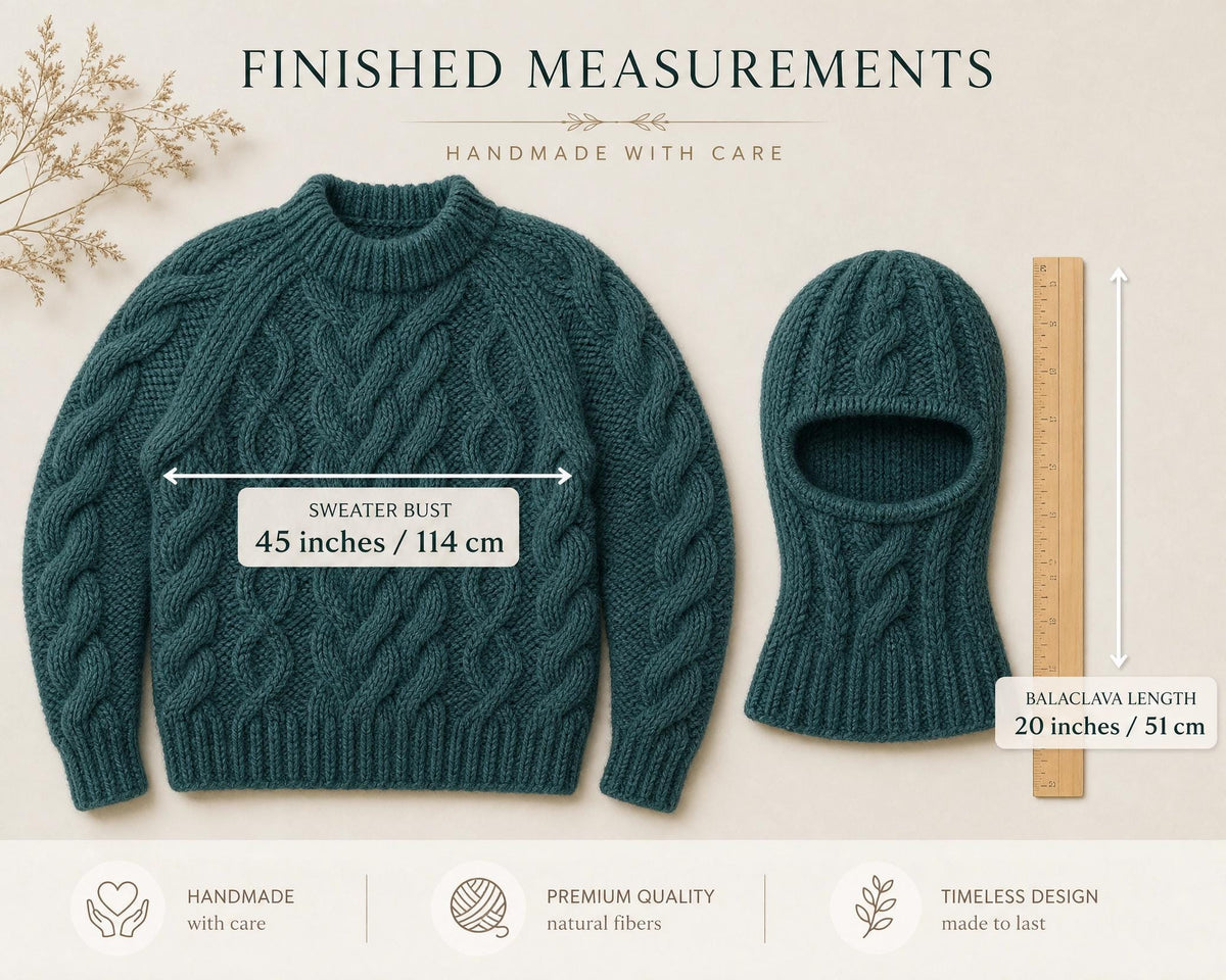 Lichen Cables Balaclava Sweater Crochet Pattern | Chunky Faux Cable Co-Ord Set (PDF Download)
