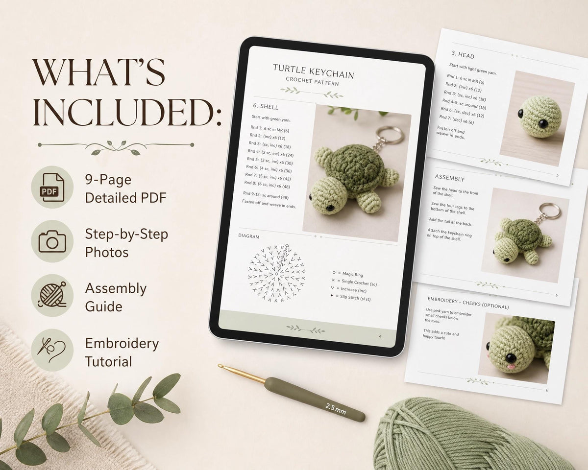 Turtle Keychain Crochet Pattern | Easy Amigurumi Bag Charm PDF | Tiny Animal Toy Instant Download