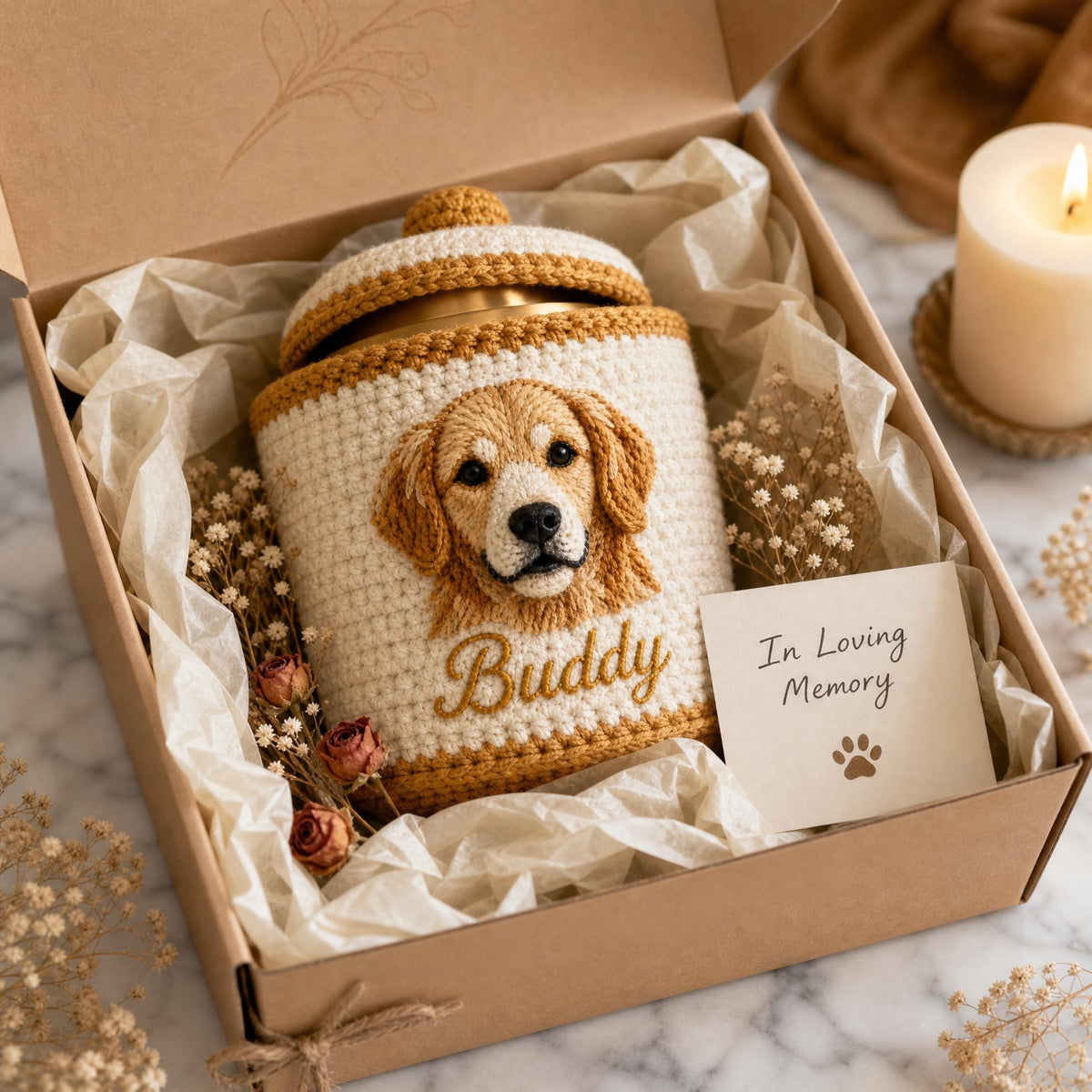 Custom Pet Portrait Urn Cover Crochet Pattern | Yarn Painting Keepsake (PDF Download)