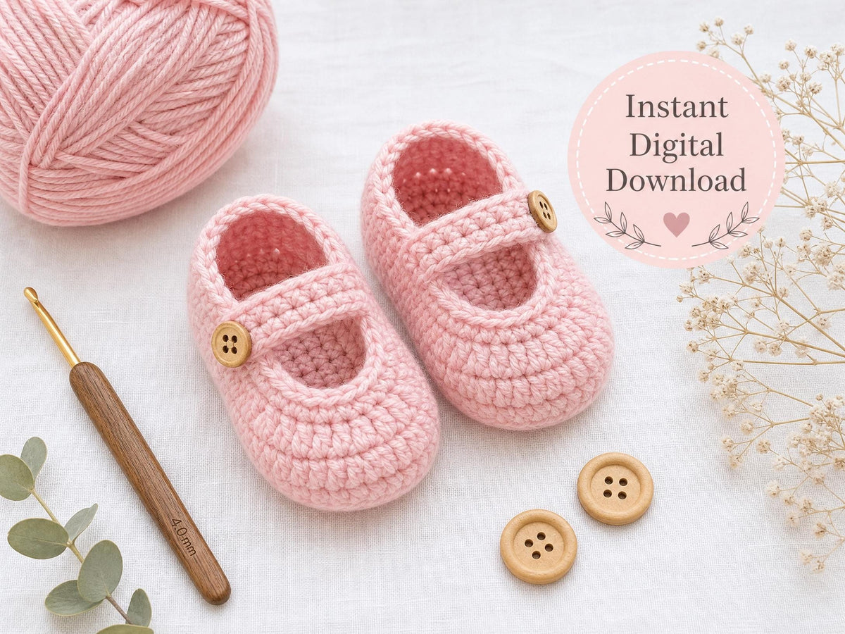 Easy Crochet Mary Jane Baby Booties Pattern – Beginner Friendly PDF (Instant Download)