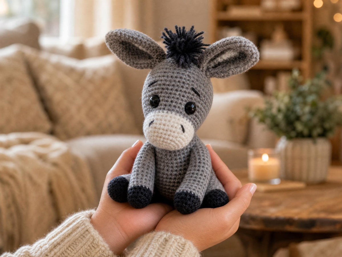 Beginner Crochet Donkey Amigurumi Pattern – Easy Stuffed Animal PDF (Digital Download)