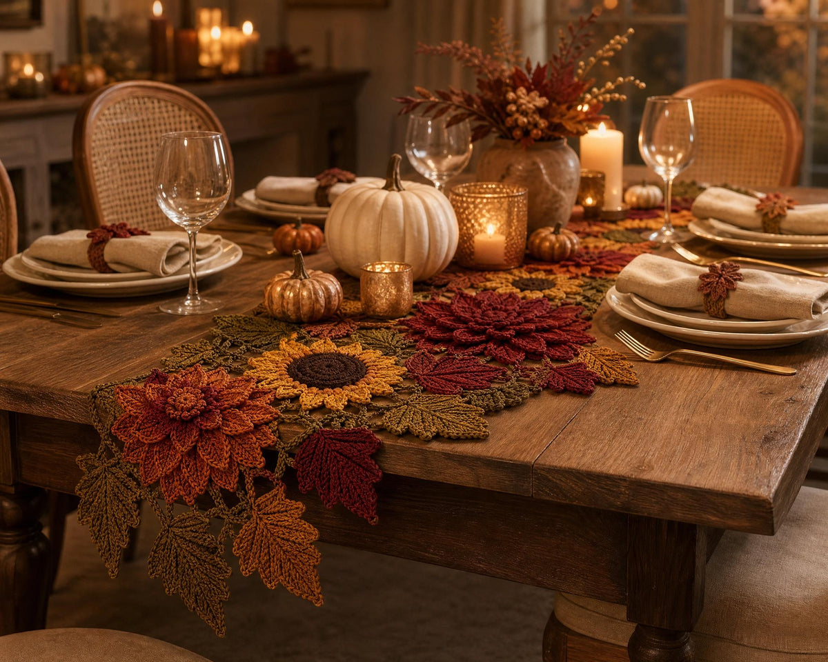 Autumn Harvest Table Runner Crochet Pattern | Beginner Friendly Motif | Fall Decor Thanksgiving Centerpiece