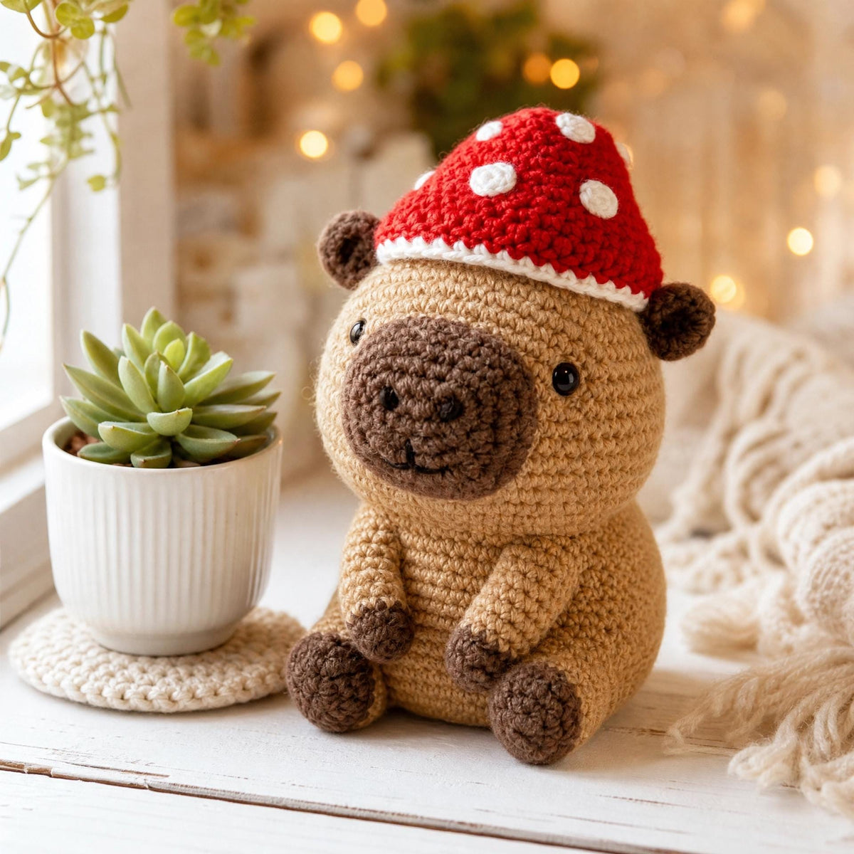 Crochet Capybara Pattern | Mushroom Hat Amigurumi PDF (Digital Download)