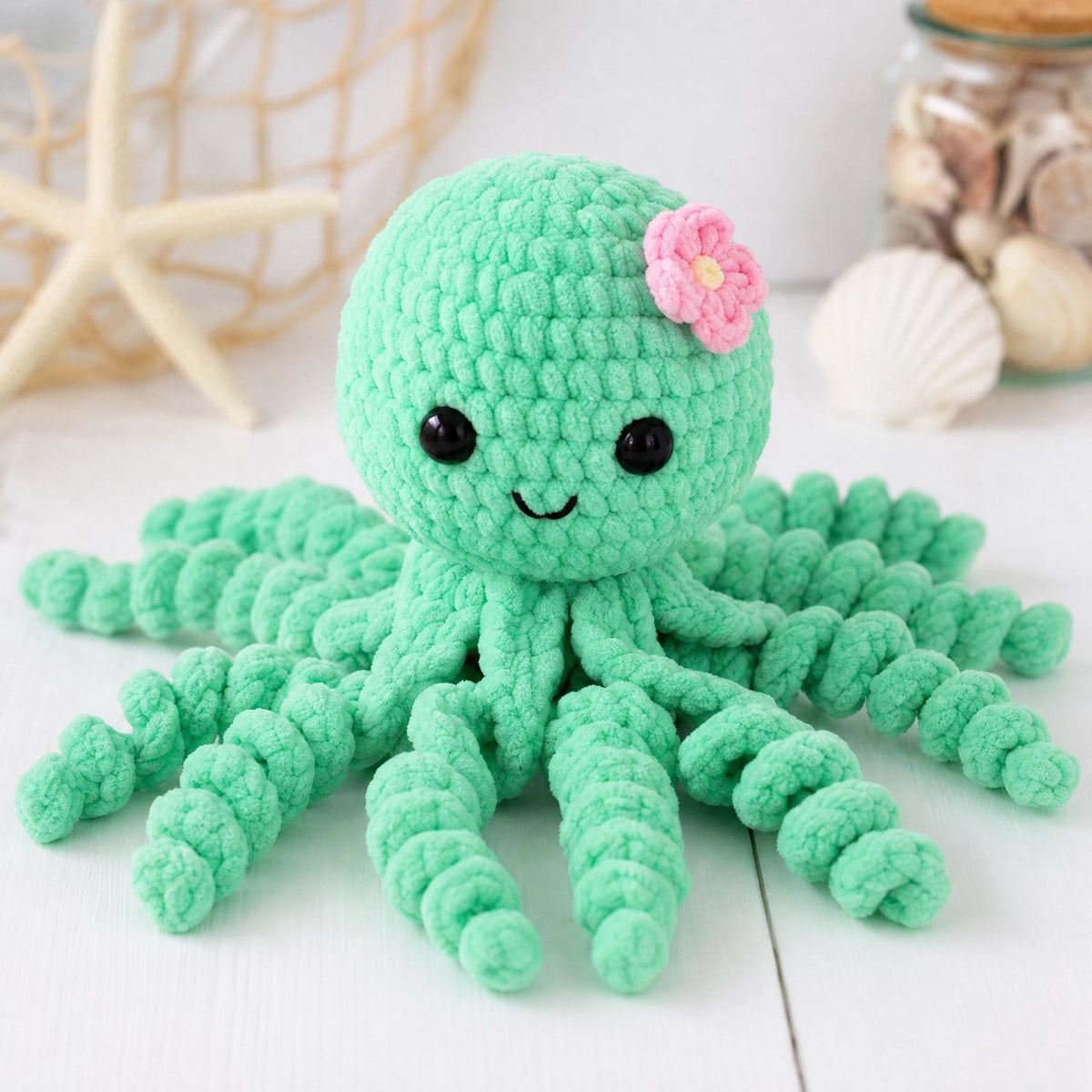 Curly Octopus No-Sew Crochet Pattern | Beginner Amigurumi | Plush Chenille Yarn | Instant Download PDF