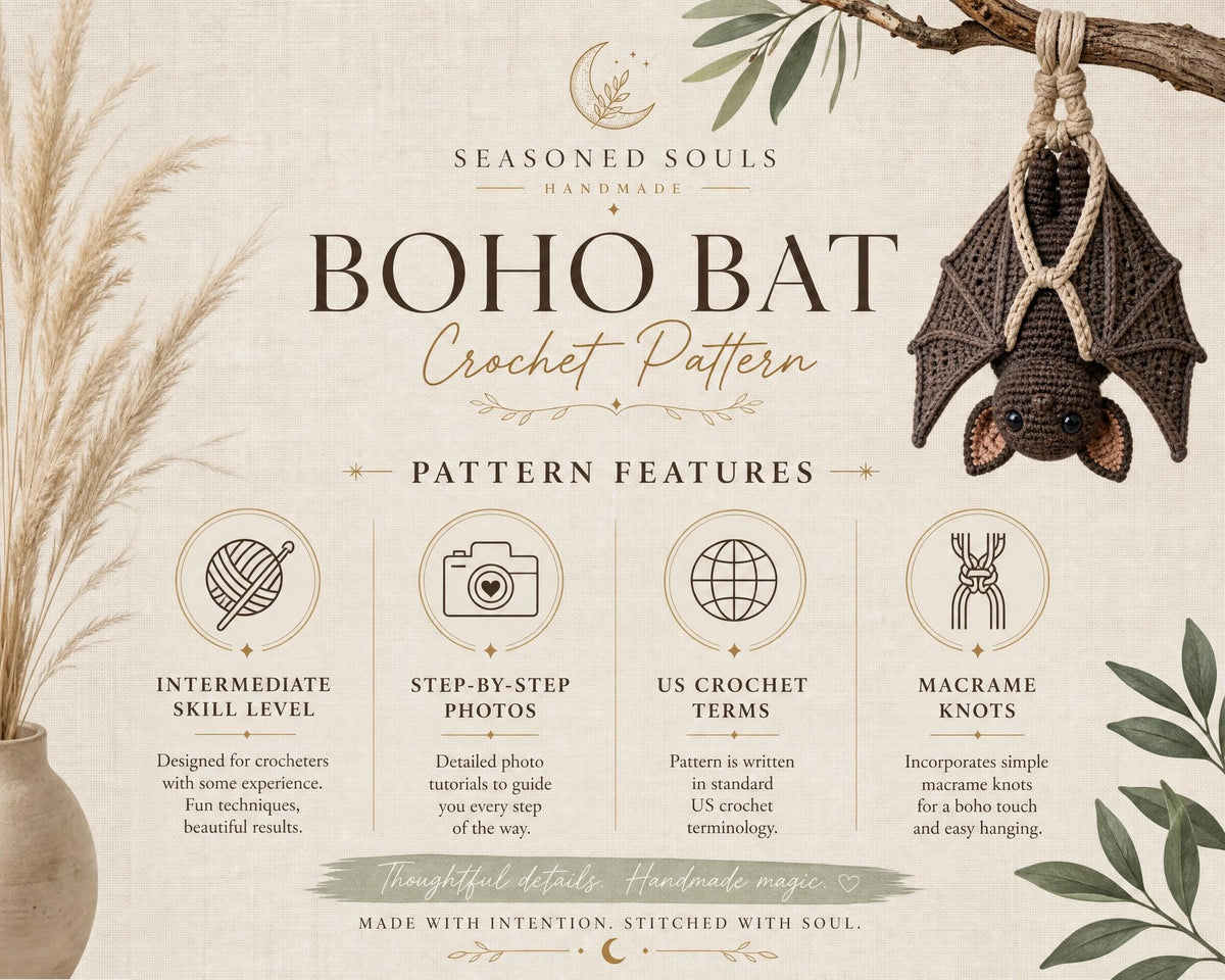 Boho Bat Macrame Wall Hanging Crochet Pattern, Gothic Nursery Art (PDF Download)