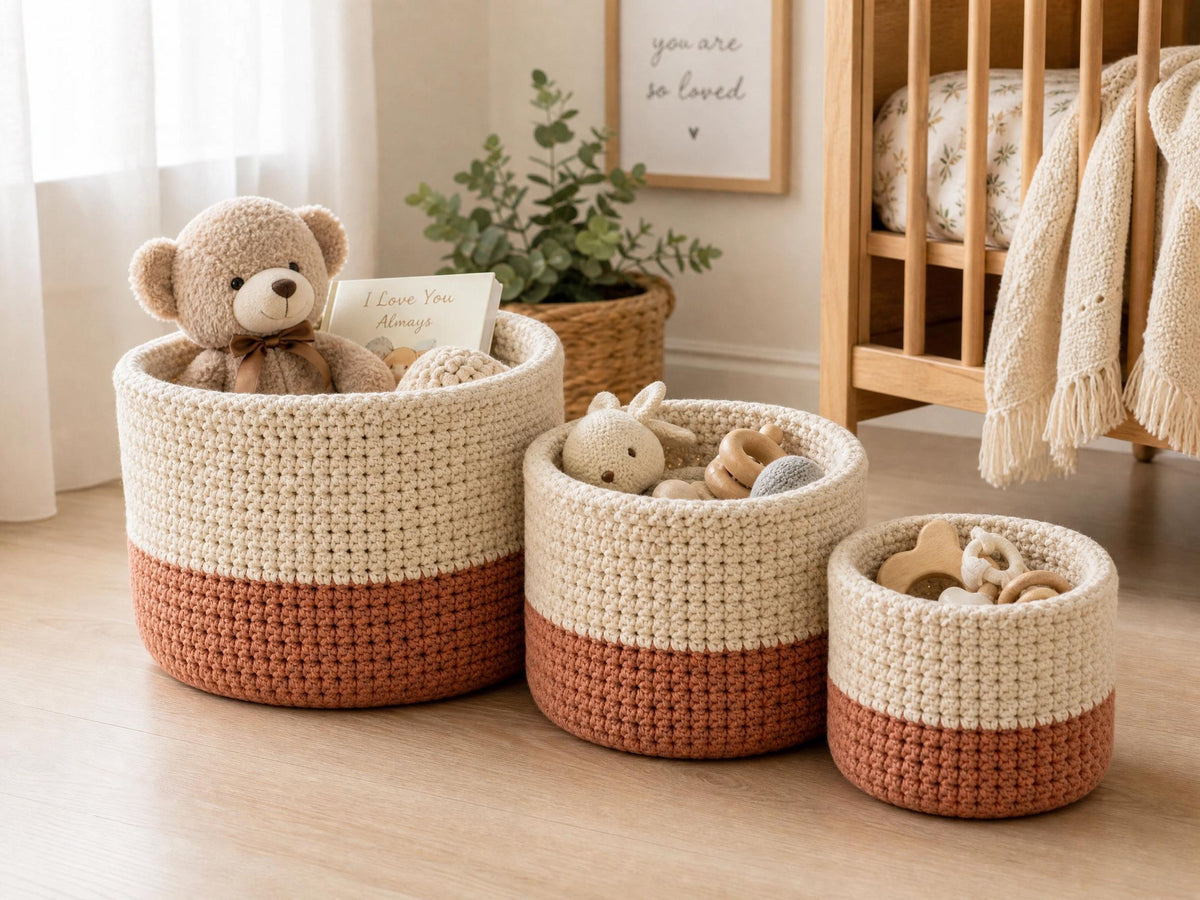 Nesting Nursery Baskets Crochet Pattern - Beginner PDF - Storage Bins - Instant Download