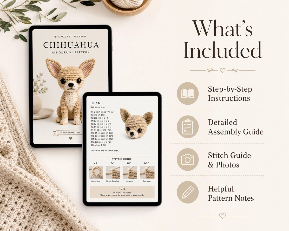 Little Chihuahua Amigurumi Crochet Pattern | Sitting Puppy Plushie PDF (Instant Download)