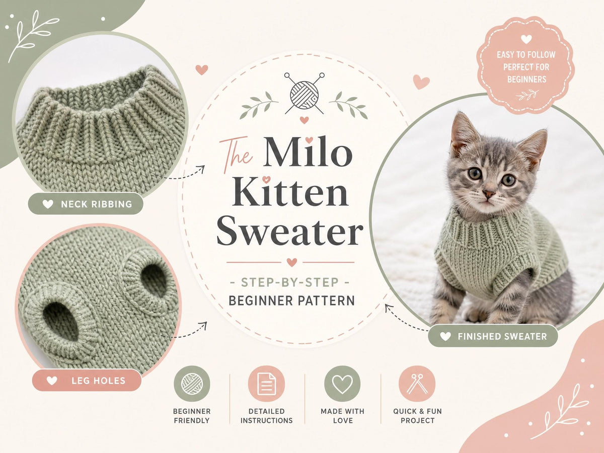 Milo Kitten Sweater Crochet Pattern – Beginner Friendly Cat Clothes PDF (Digital Download)