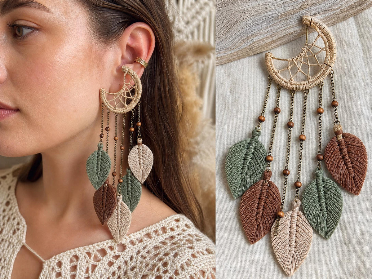 Bohemian Dreamcatcher Ear Cuff Crochet Pattern – Intermediate PDF Tutorial (Instant Download)