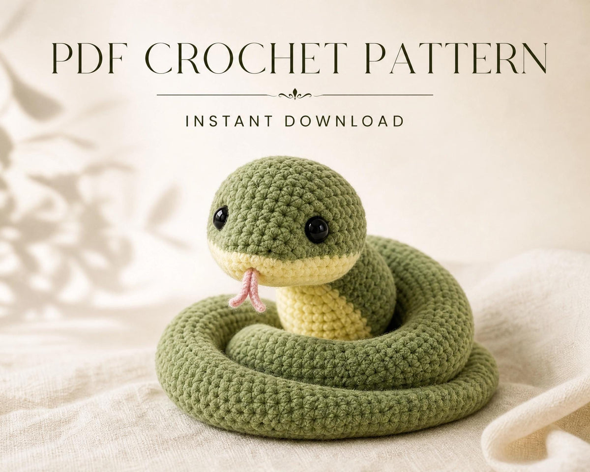 Easy Crochet Snake Pattern PDF - Amigurumi Beginner Friendly Animal Plushie Toy Digital Download