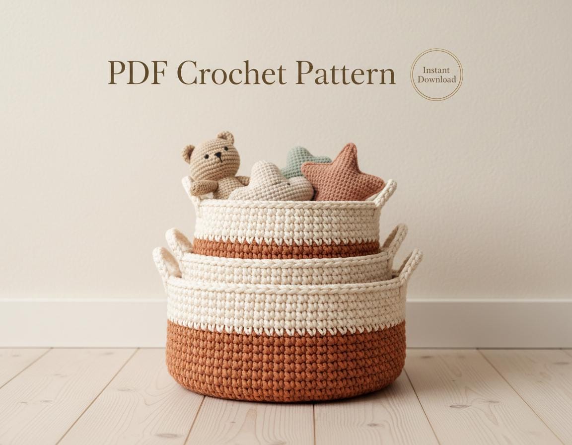 Nesting Nursery Baskets Crochet Pattern - Beginner PDF - Storage Bins - Instant Download