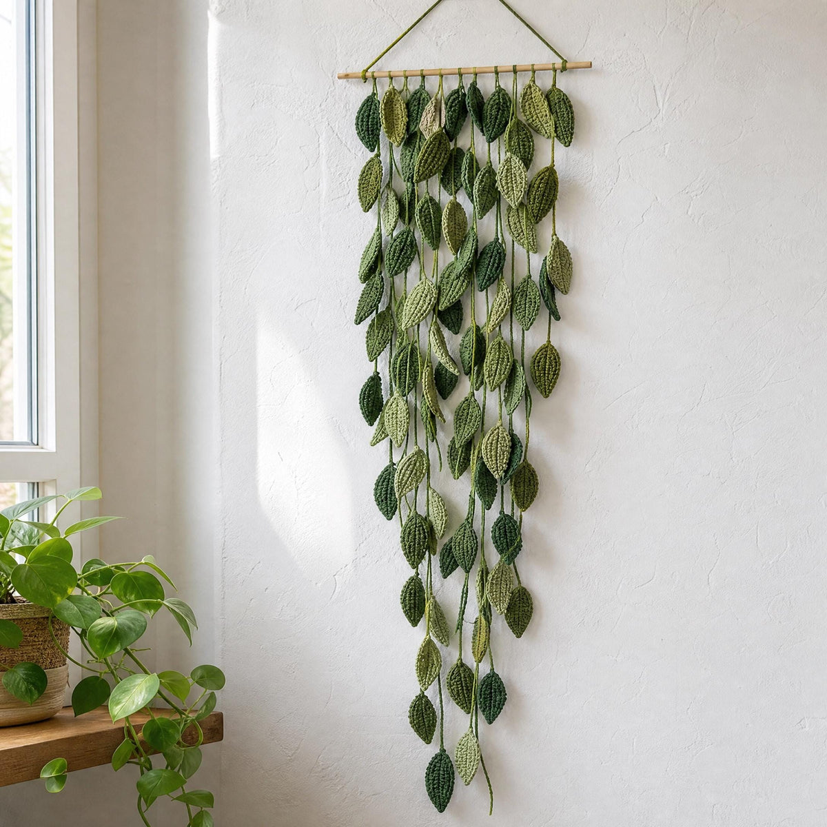 Trailing Leaf Vine Crochet Wall Hanging Pattern - Beginner-Friendly Boho Botanical Decor - Digital PDF