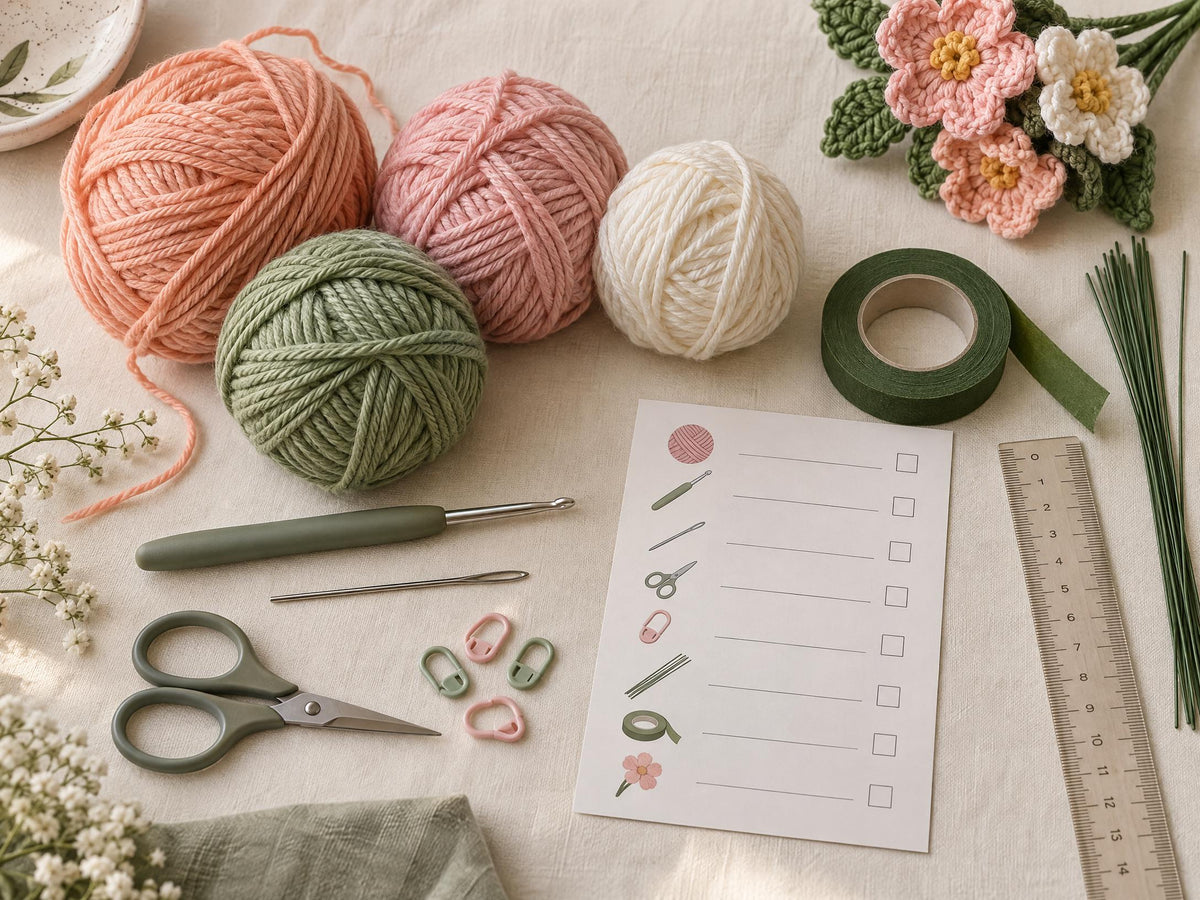 Ruffled Carnation Posy Crochet Pattern PDF, Beginner Flower Bouquet Tutorial, Crochet Carnation, Leaf and Stem Pattern, Digital Download