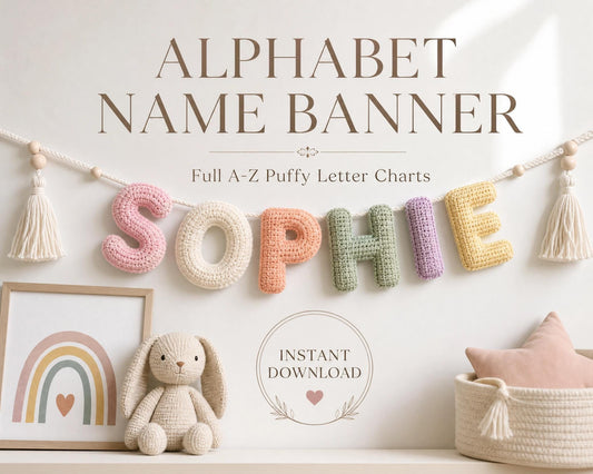 Crochet Name Banner Pattern | Puffy 3D Alphabet Letters (PDF Download)