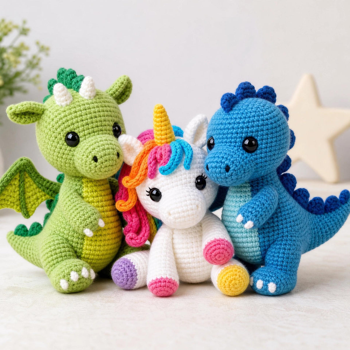 Amigurumi Crochet Pattern Bundle: Dragon, Unicorn, Dinosaur Stuffed Animals (PDF)