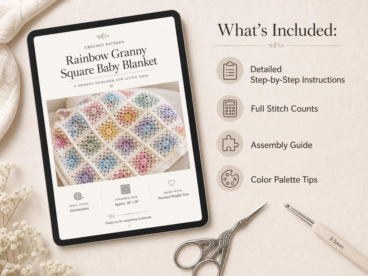 Rainbow Granny Square Baby Blanket Crochet Pattern | Beginner PDF | Scrappy Afghan