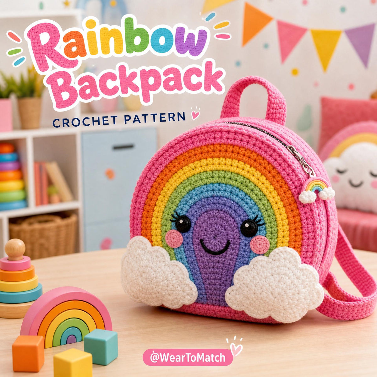 Rainbow Backpack Crochet Pattern | Child Bag PDF, Amigurumi Style Clouds