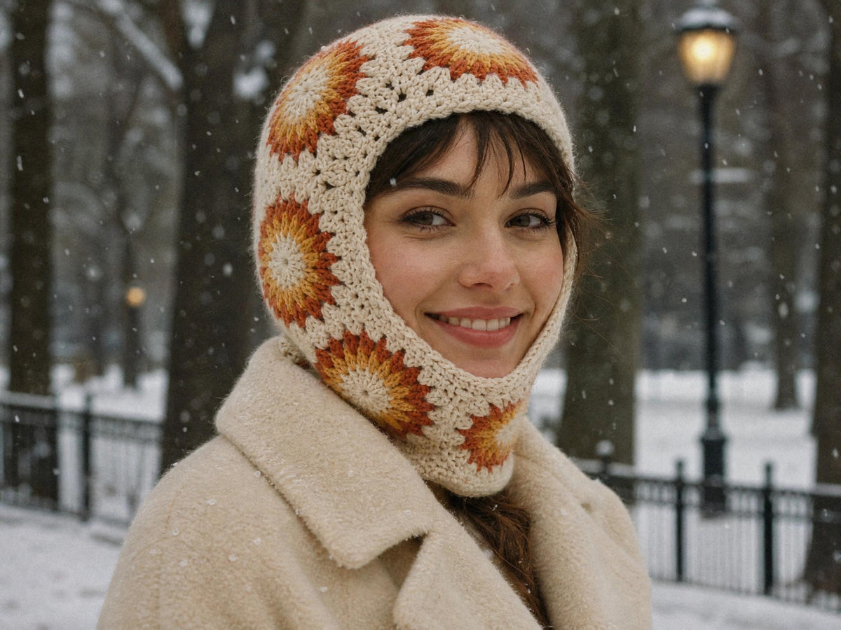 Retro Sunburst Balaclava Crochet Pattern - Beginner Friendly Digital Download