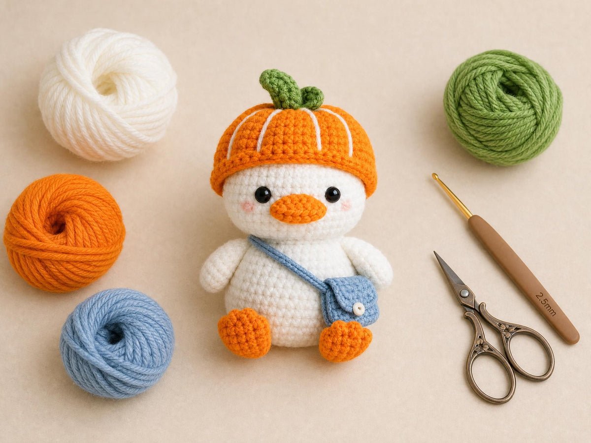 Crochet Duck Pattern | Amigurumi Pumpkin Hat, Crossbody Bag (PDF Download)
