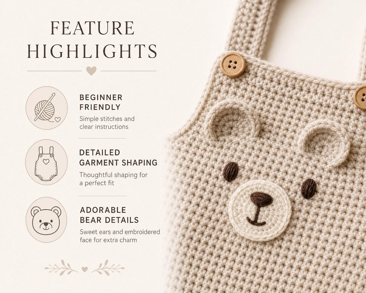 Bear Romper Crochet Pattern, Hooded Baby Outfit, Newborn PDF (Instant Download)