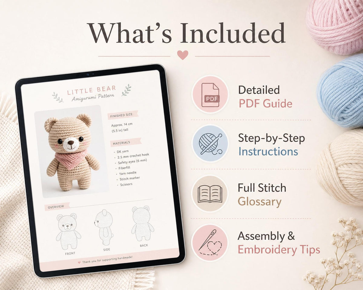 Crochet Bear Keychain Pattern, Amigurumi Heart, Personalized Name Tag (PDF Download)
