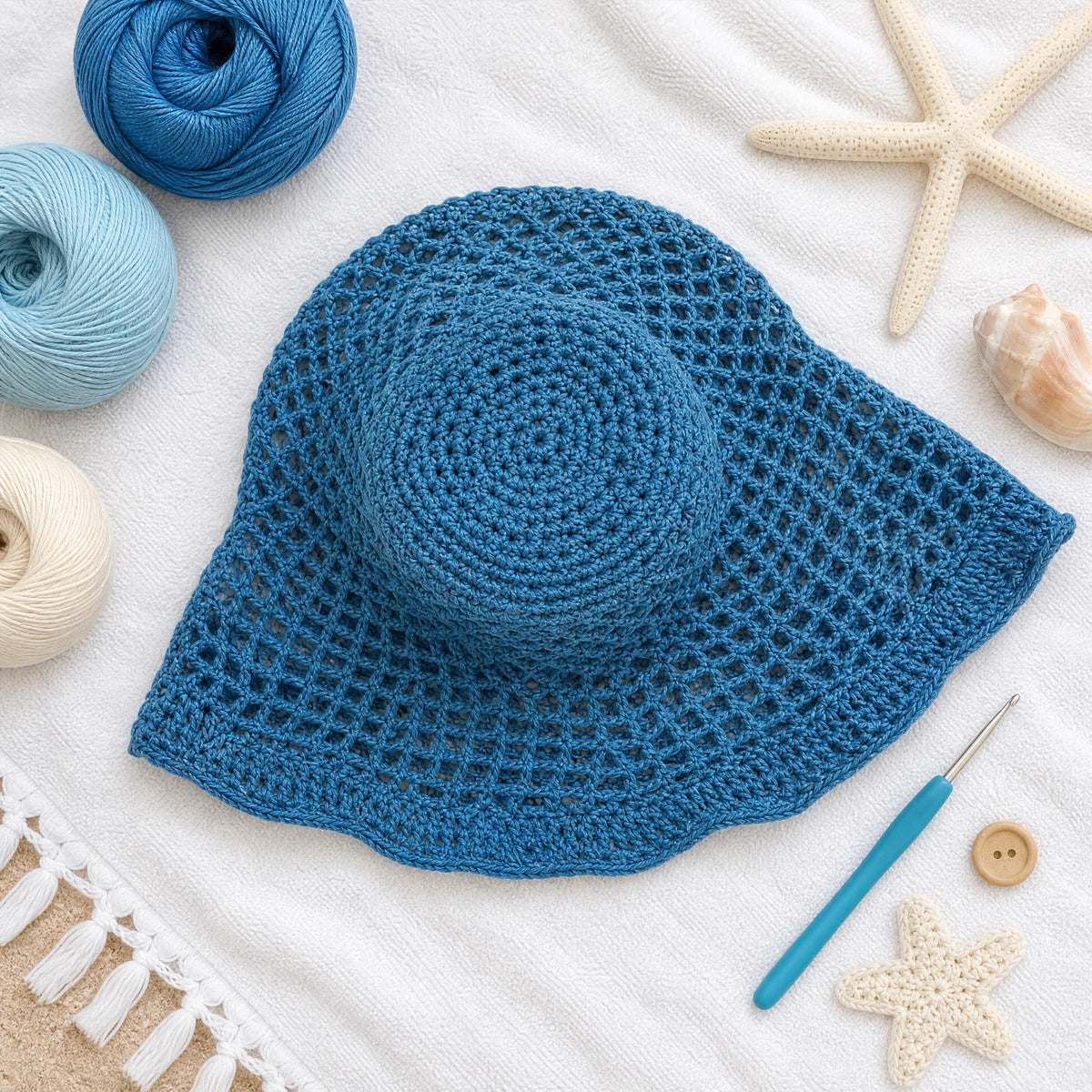 Starfish Mesh Beach Hat Crochet Pattern PDF - Easy Beginner Summer Hat - FatimaCrochetStitch - Instant Digital Download