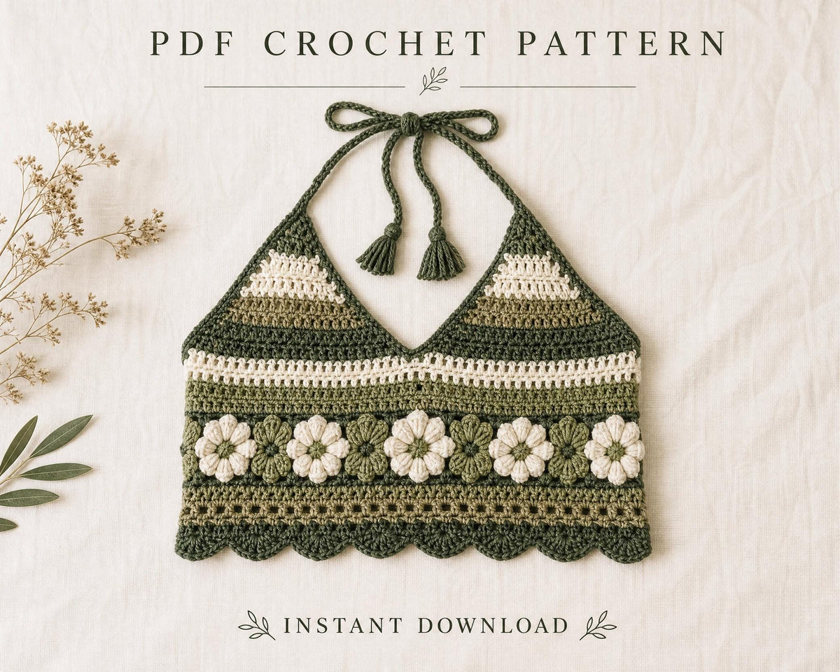 Beginner Crochet Halter Top Pattern | Sage Meadow Boho Crop Top (PDF Download)