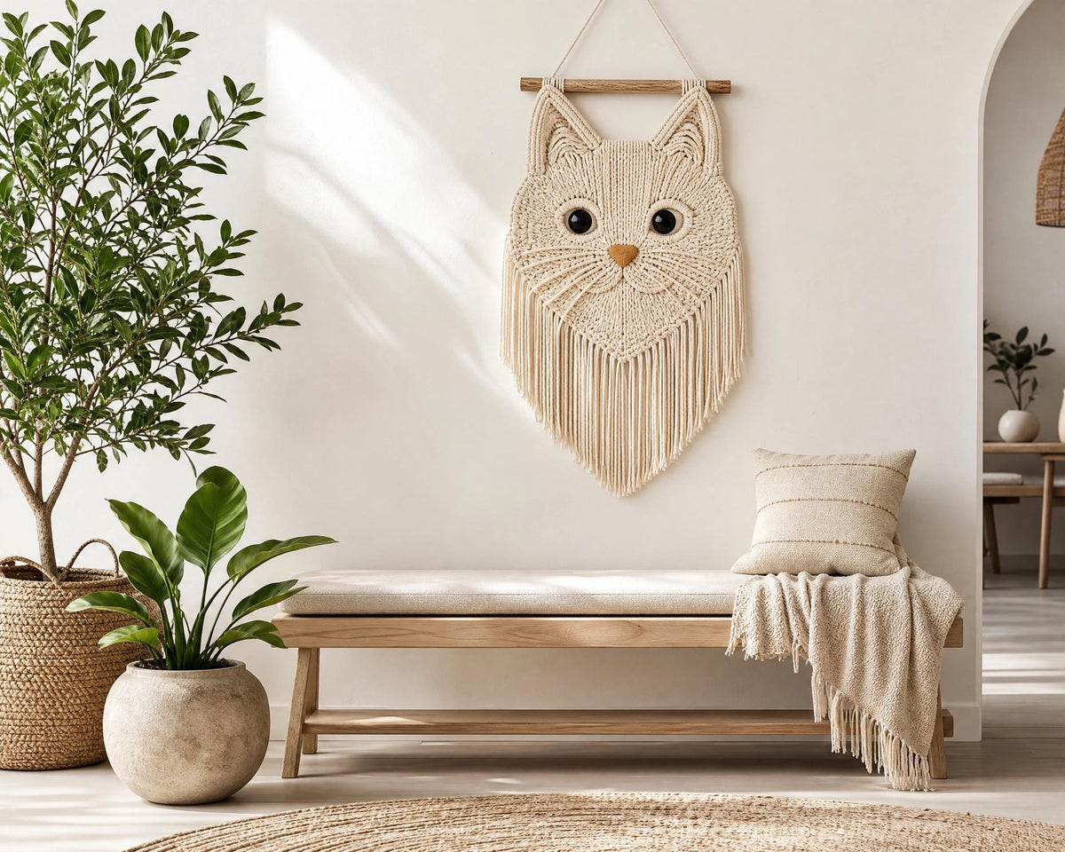 Advanced Macramé Cat Wall Hanging Pattern | Boho Fiber Art (PDF Download)