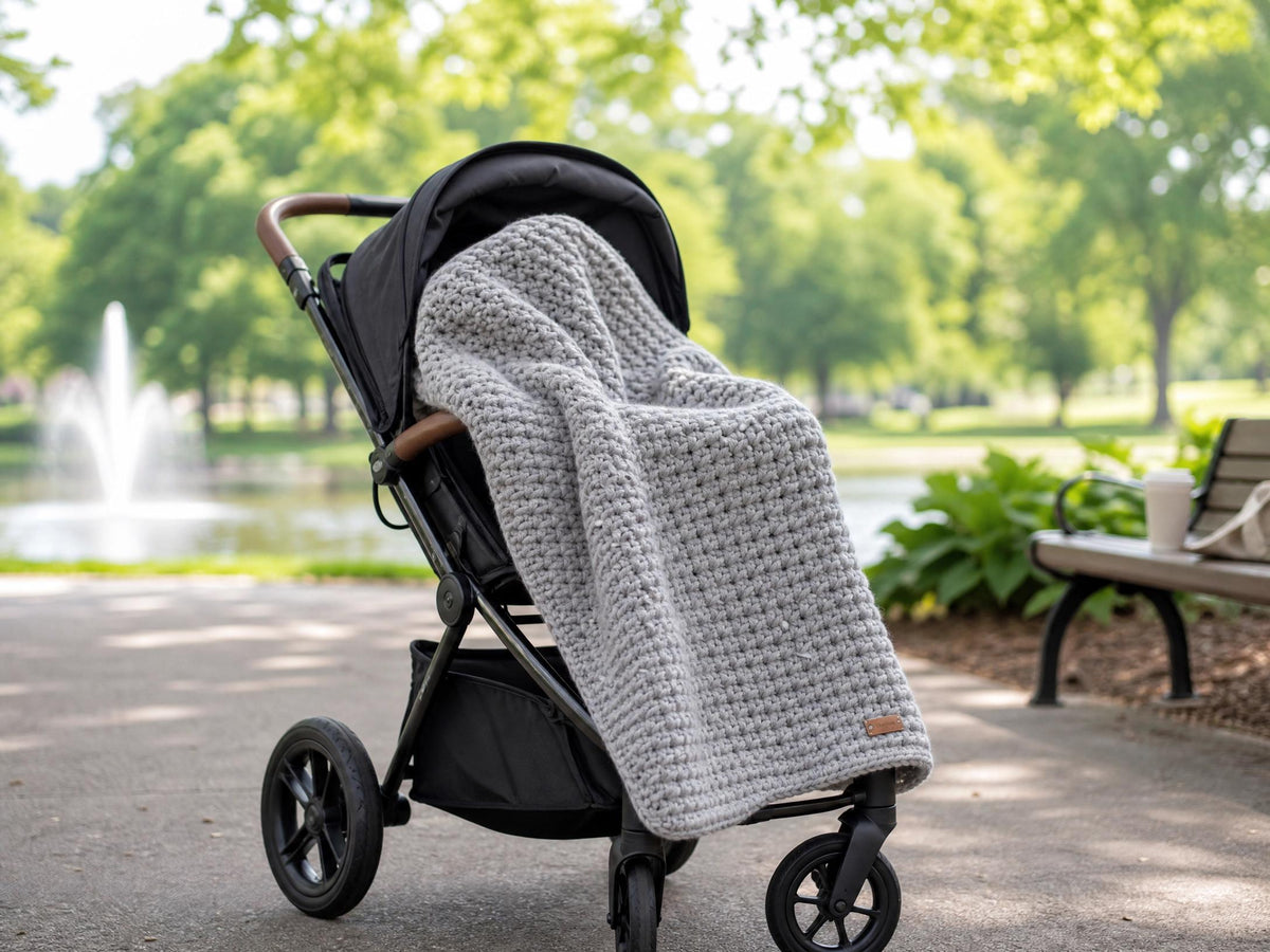 Chunky Moss Stitch Stroller Blanket Crochet Pattern | Beginner Toddler PDF
