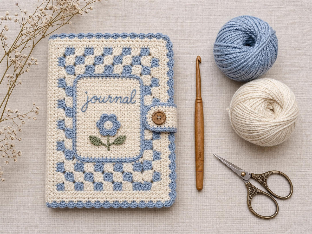 Vintage Floral Crochet Journal Cover Pattern – Beginner Friendly Book Sleeve (PDF Download)
