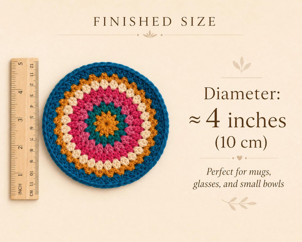 Crochet Coaster Pattern PDF | Sunburst Mandala Coasters | Boho Home Decor | Instant Download