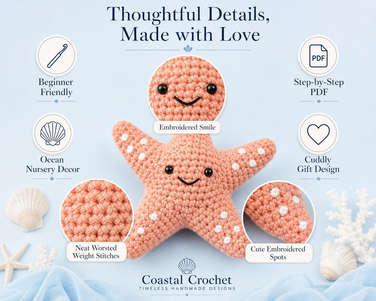 Starfish Crochet Pattern Amigurumi PDF, Ocean Nursery Decor, Beginner Friendly Sea Creature, Instant Download