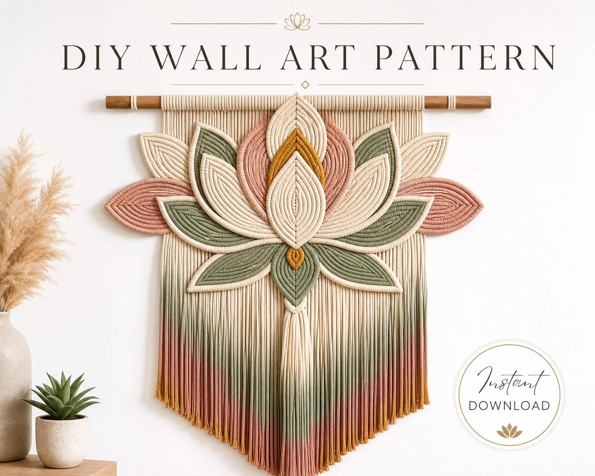 Boho Lotus Coiled Rope Wall Hanging Pattern (PDF Download) + 60 Macrame Knot Patterns