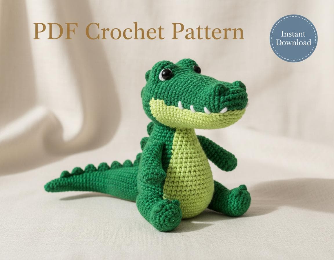 Crocodile Amigurumi Crochet Pattern - Intermediate PDF - Posable Toy Animal - Instant Download