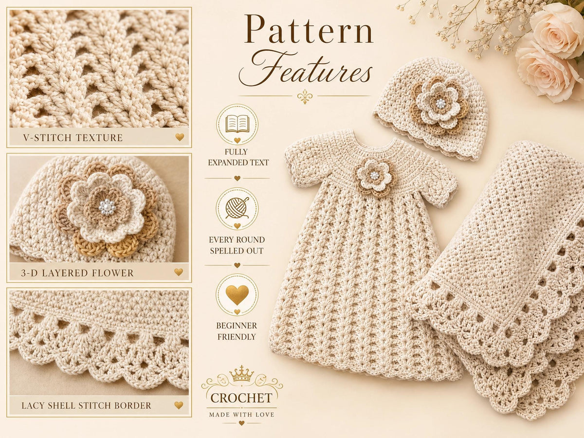 Baby Milestone Crochet Pattern, Newborn Gown Hat Blanket Set, Beginner Friendly PDF
