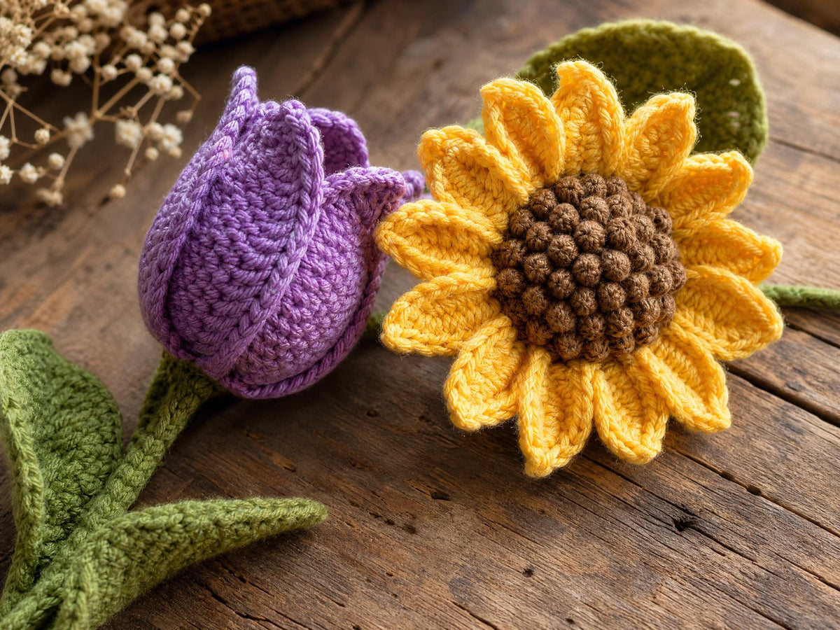 Realistic Crochet Flower Bouquet Pattern | Rose, Tulip, Sunflower Amigurumi (Digital Download)