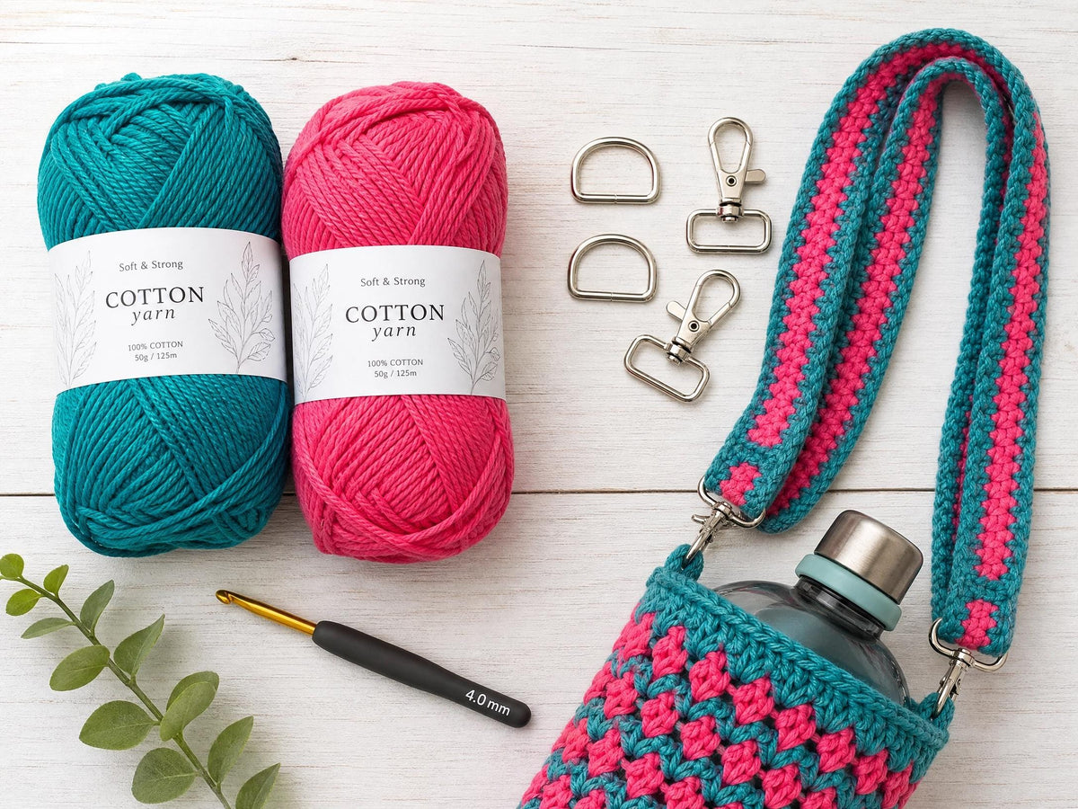 Vibrant Water Bottle Sling Crochet Pattern | Beginner Friendly V-Stitch Carrier (PDF Download)