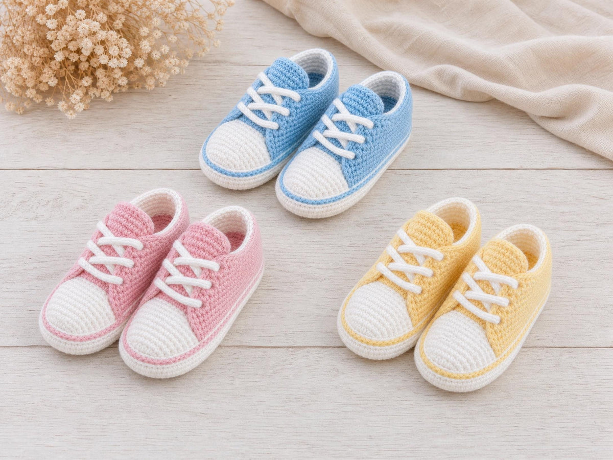 Beginner Baby Sneakers Crochet Pattern (3-6 Months) | Step-by-Step | Instant Download PDF | Easy Amigurumi Shoes