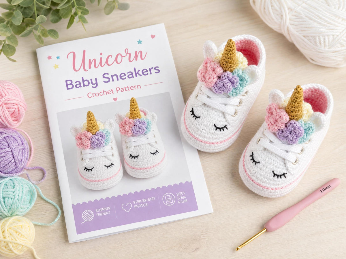 Unicorn Baby Sneakers Crochet Pattern – Amigurumi Style Booties (Newborn-12 Months) (PDF Download)